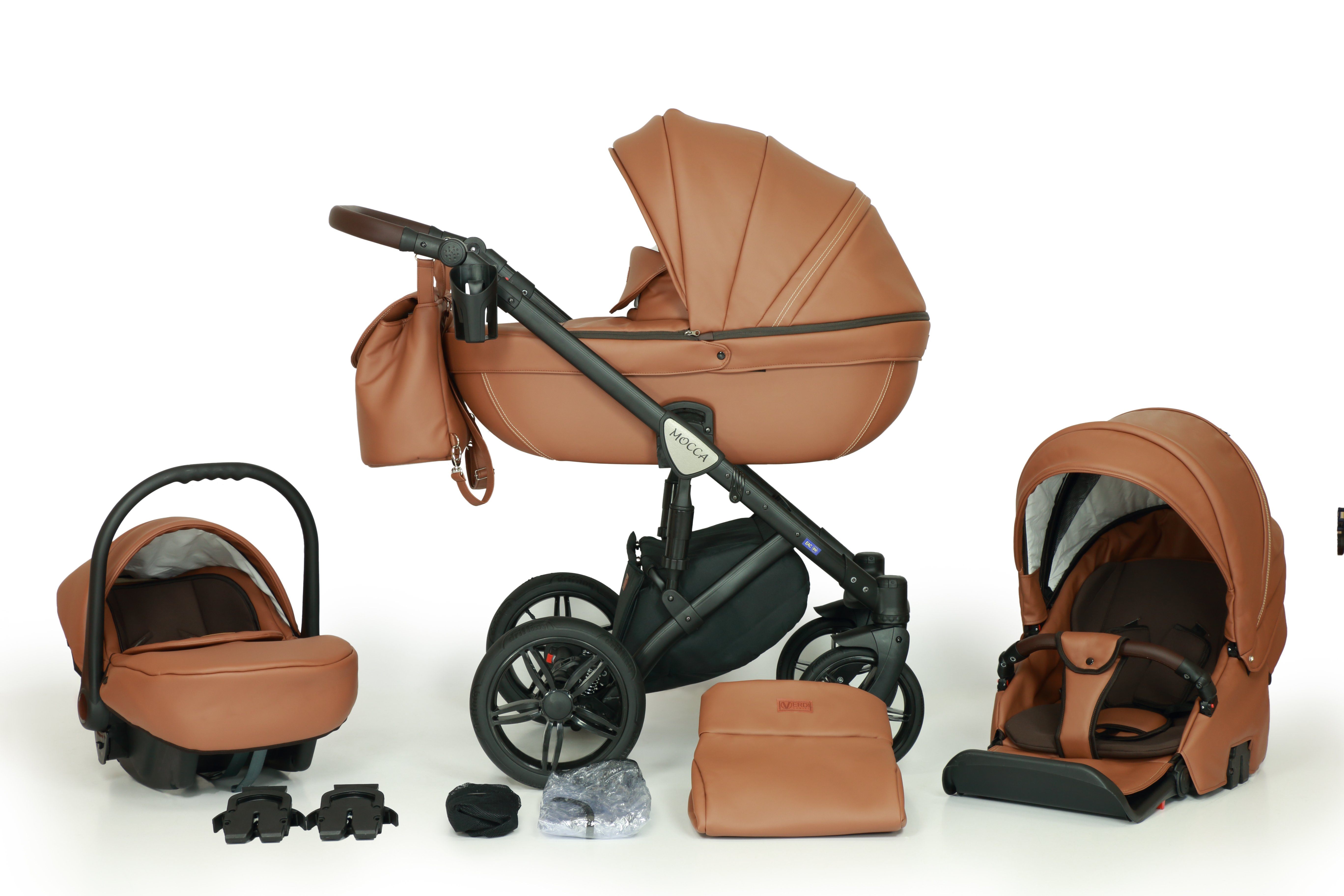 Brown leather stroller on sale